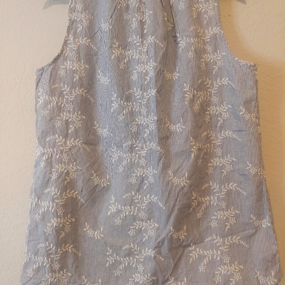 NWT Crown And Ivy Icon Peasant Top Blue White Embroidered Striped SZ Small $50 - Picture 4 of 10